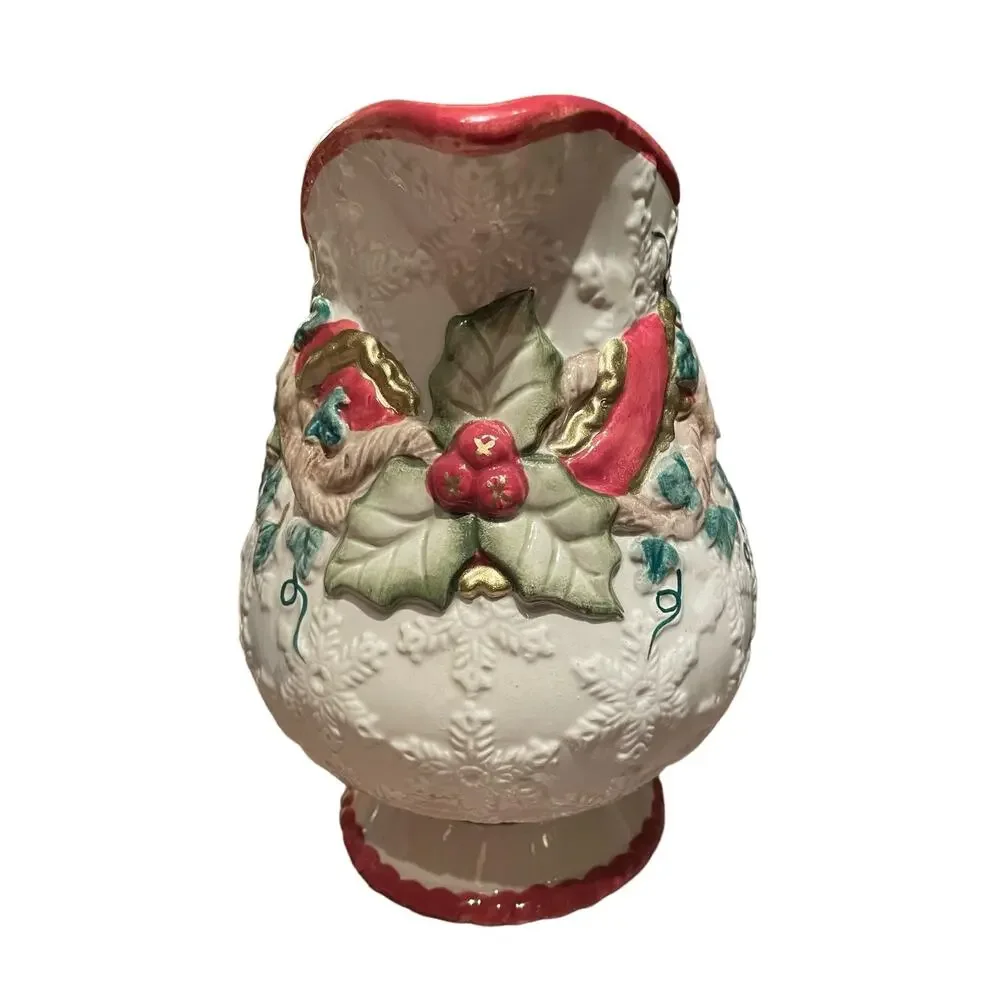 EUC - Vintage 1994 White, Red and Green Fitz & Floyd Holiday Pitcher